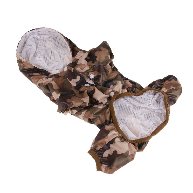 犬服 反射帯付き四足フード付き防水つなぎ型犬用雨具