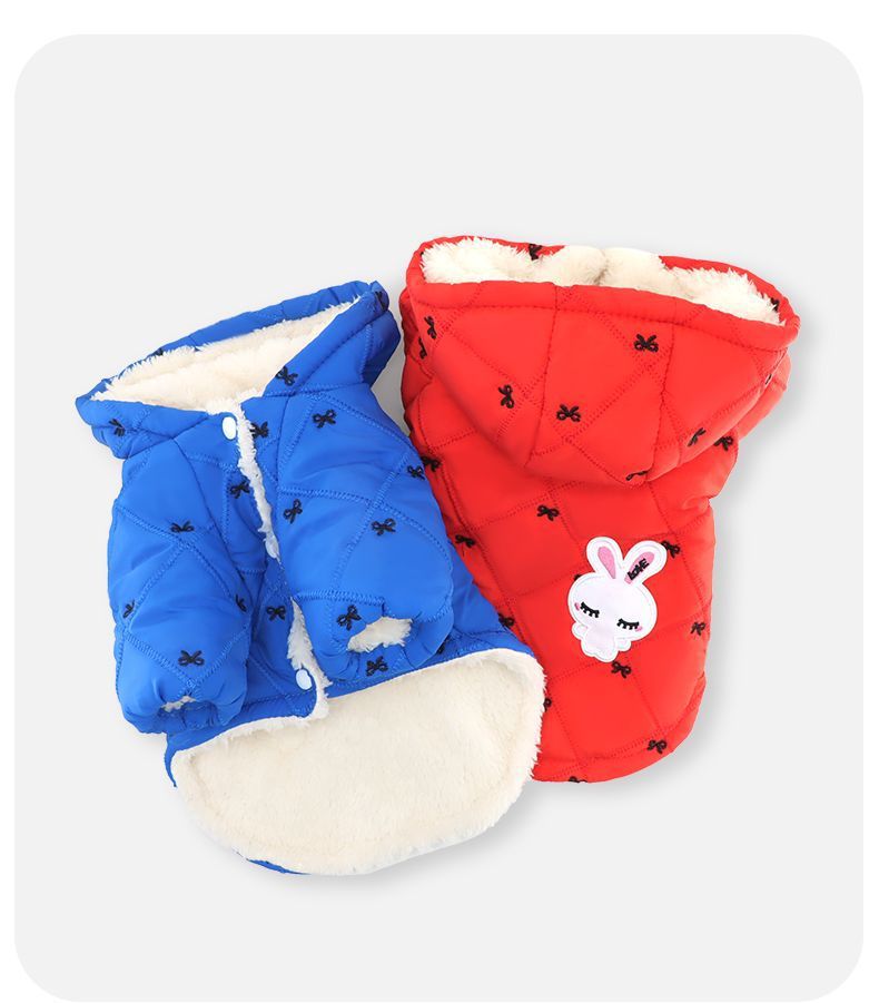 犬服 うさぎワッペン付きキルティング中綿パーカー