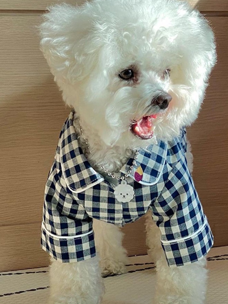犬服 おやすみ格子模様パジャマ