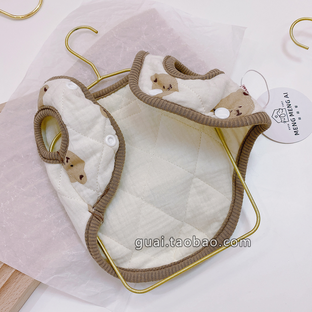 犬服 くまと花柄の可愛いキルティングベスト