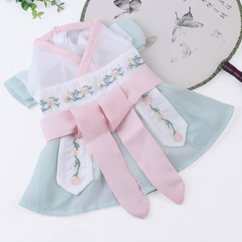 犬服 和風花柄刺繍入り袴風犬用着物
