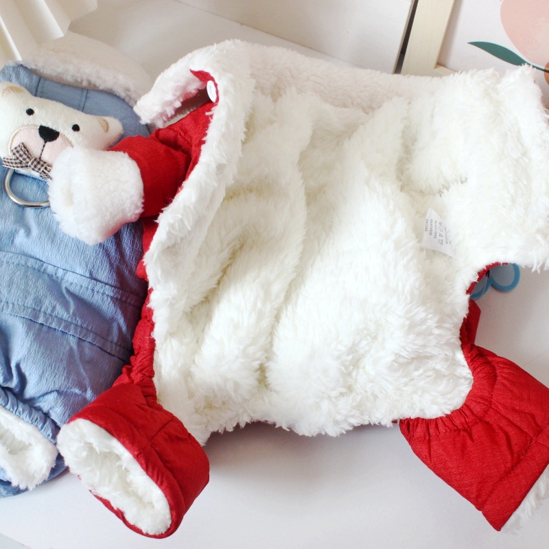 犬服 もこもこ襟ぐまさんワンポイント裏起毛つなぎ