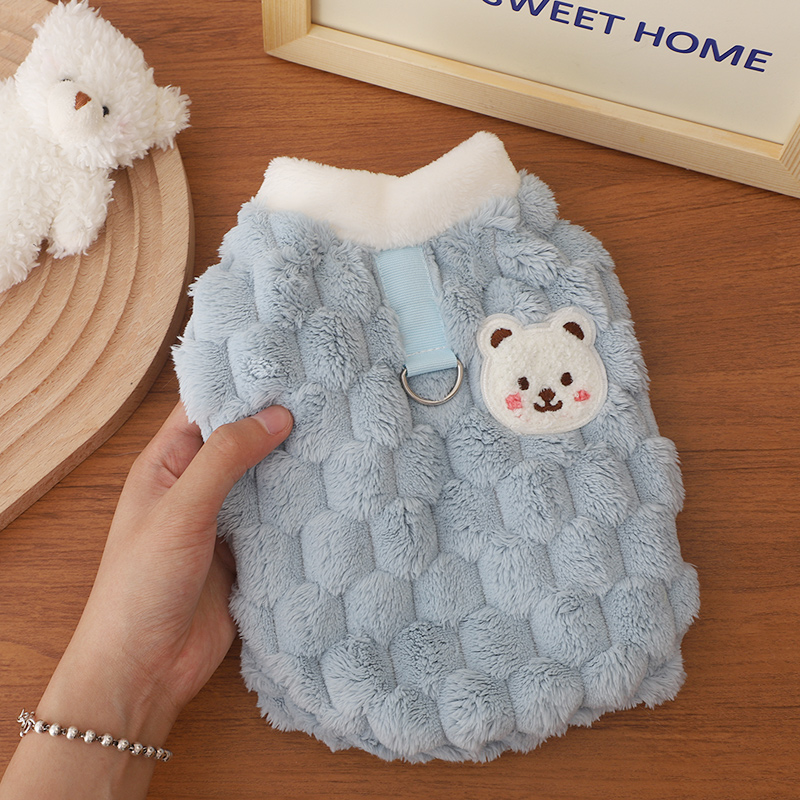 もこもこ立体編み込み柄くまワッペン付き犬服