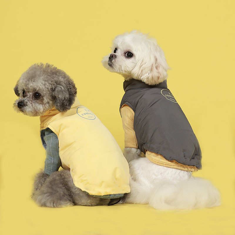 犬服 配色切替袖付き防寒ダウンベスト