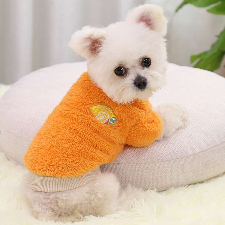 犬服  もこもこフルーツ刺繍入り犬用パーカー