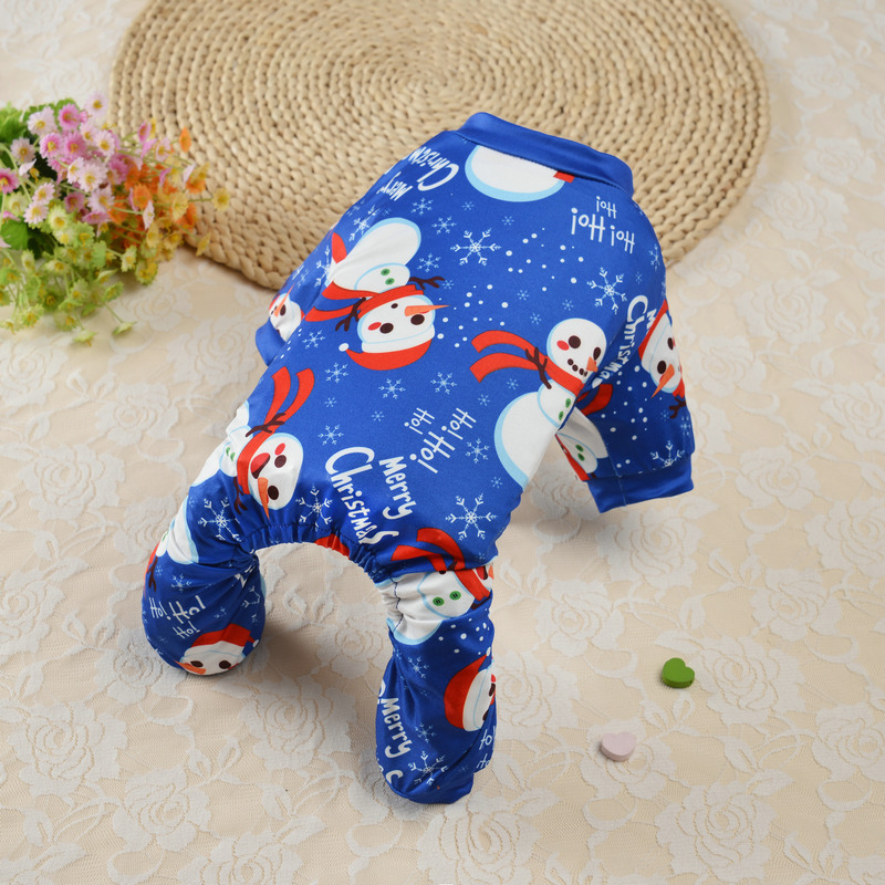 犬服 冬の聖夜を彩る雪だるまと聖人柄の四足つなぎ