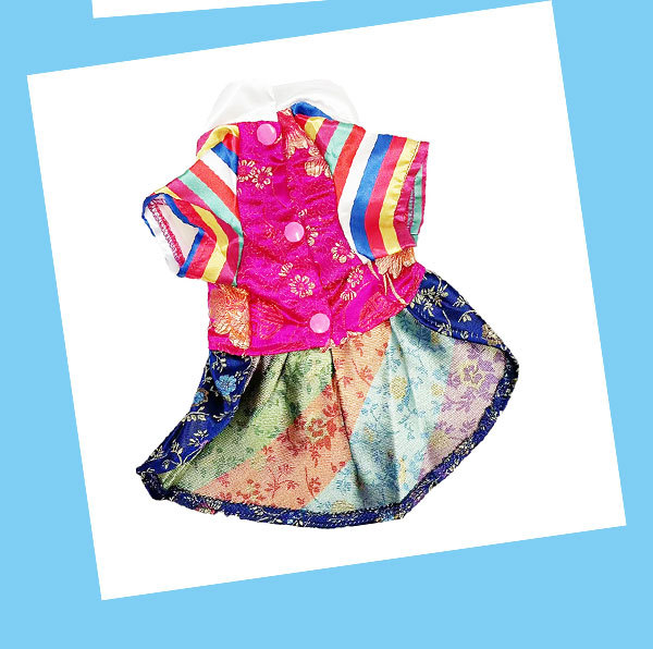 犬服 和モダン襟付き華やか花柄着物風ドレス