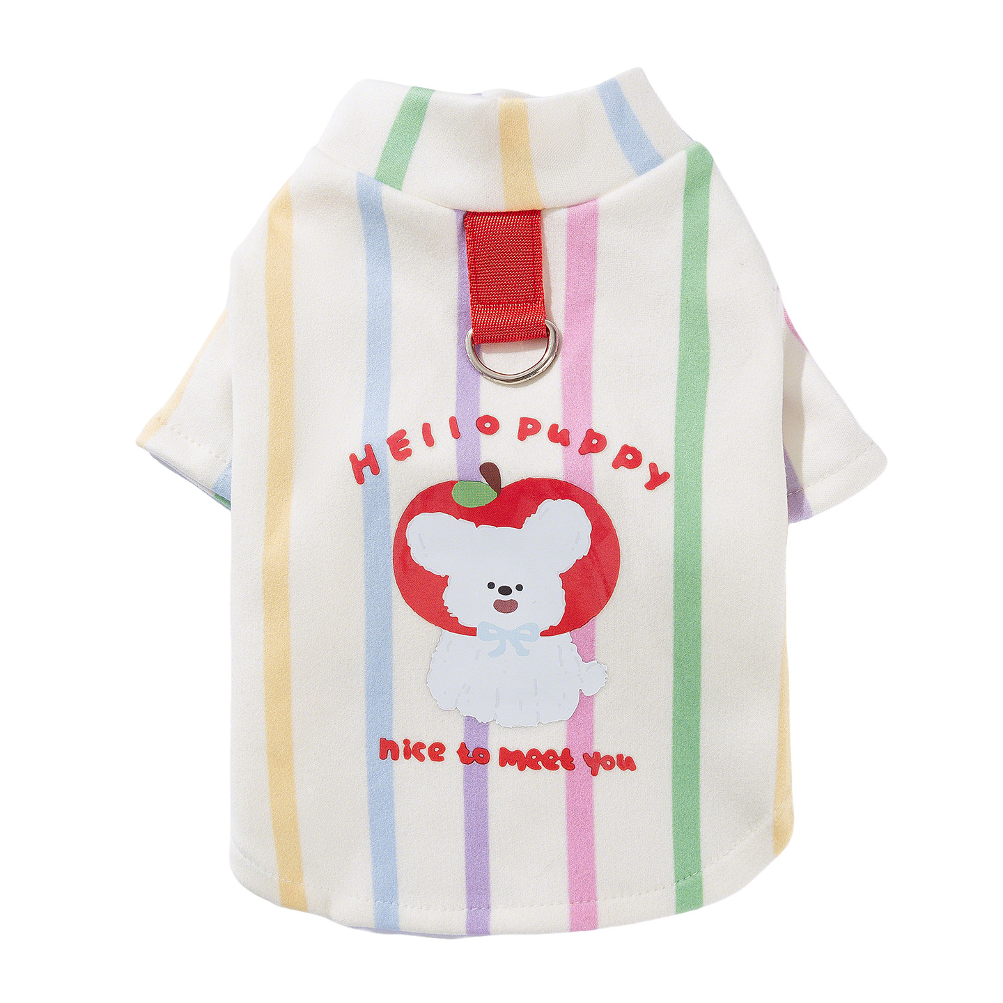 犬服 虹色ストライプ柄子犬プリント裏毛トレーナー
