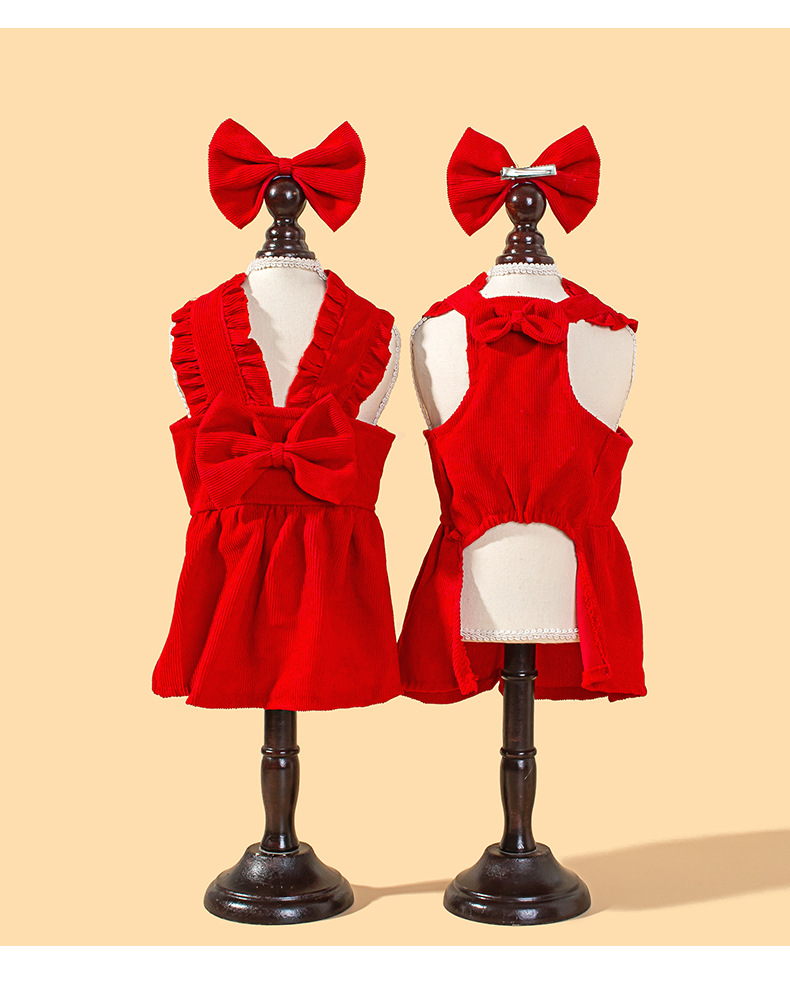 犬服 大きなリボンとフリルが華やかな記念日犬用ドレス