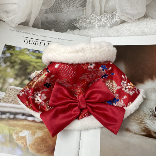 犬服 華やか和柄もこもこフード付き犬用アウター