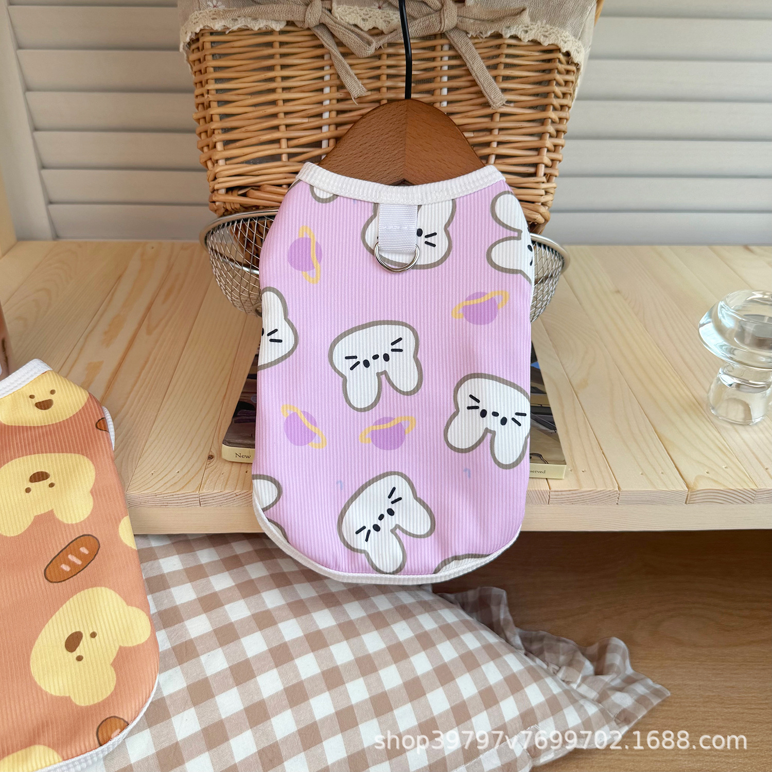 犬服 可愛い動物とパン柄のリブニットトレーナー