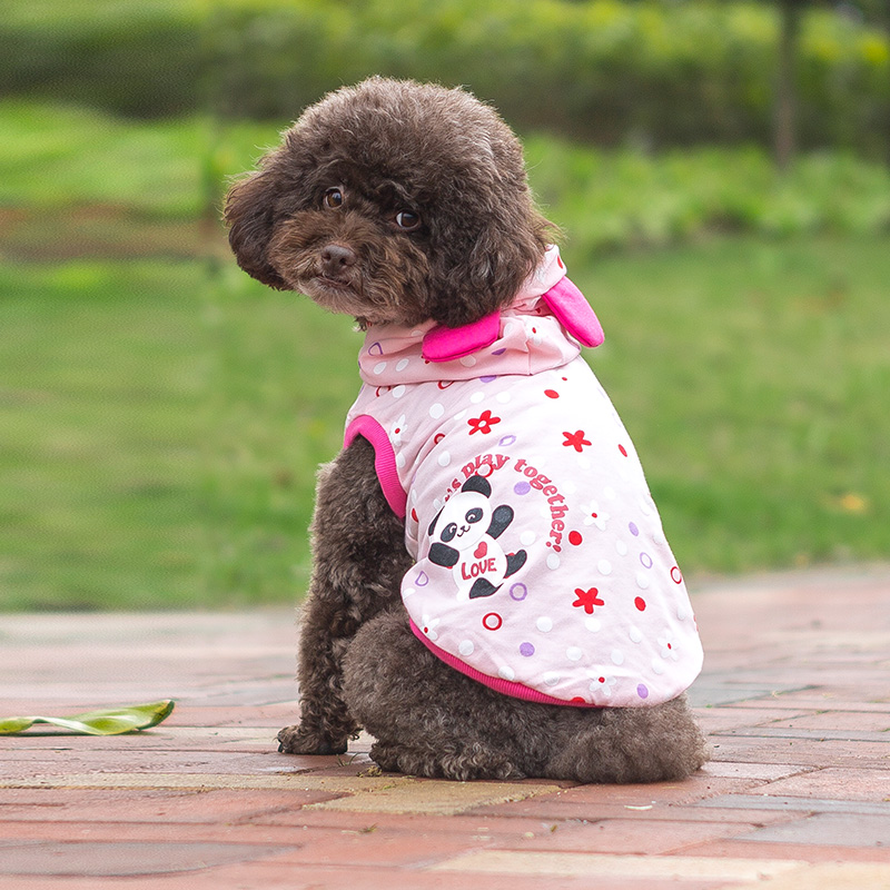 犬服 可愛いぱんだ柄ドット模様フード付き犬用ベスト