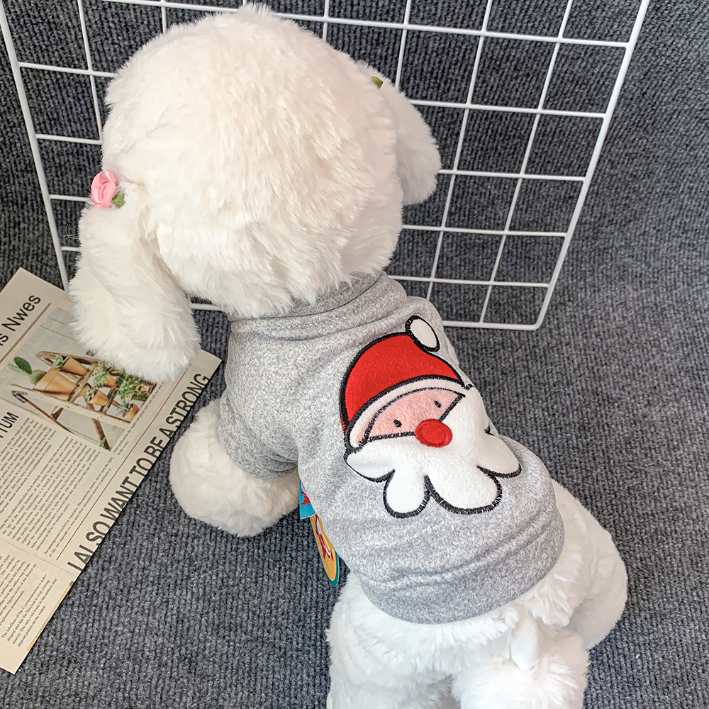 犬服 聖夜の贈り物サンタクロース刺繍パーカー