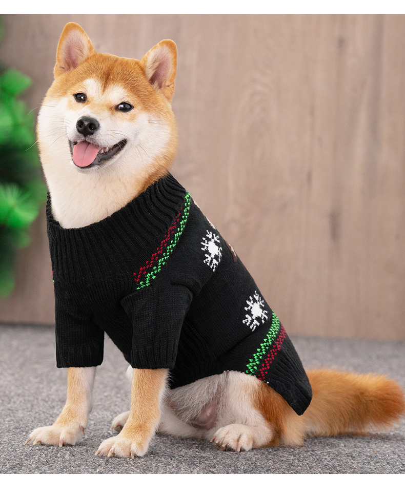 犬服 雪の結晶と駿鹿の顔柄冬季暖かニット犬服