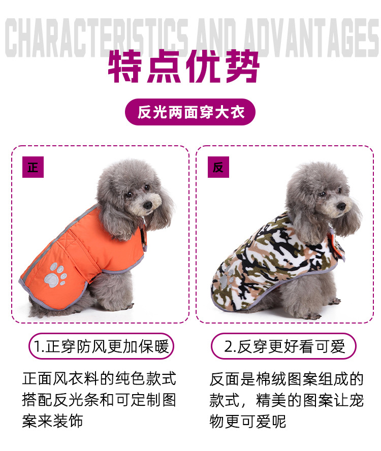 犬服 肉球刺繍入り中綿入り犬用防寒ベスト