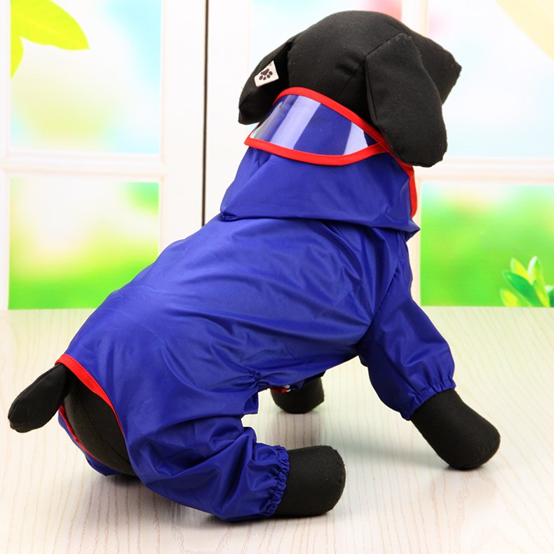 犬服 小型犬用フード付き全身レインコートつなぎ