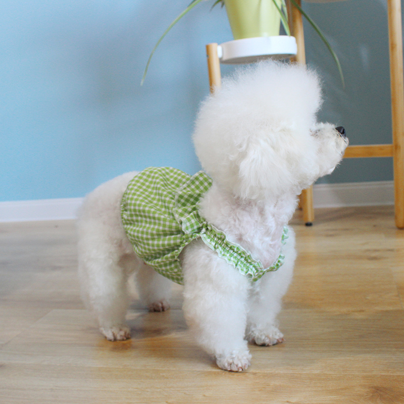 犬服 ふんわりフリル格子柄ワンピース