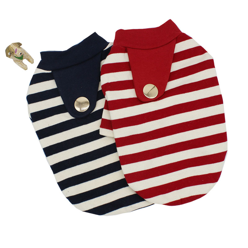 犬服 切替デザインボーダー柄長袖犬用Tシャツ