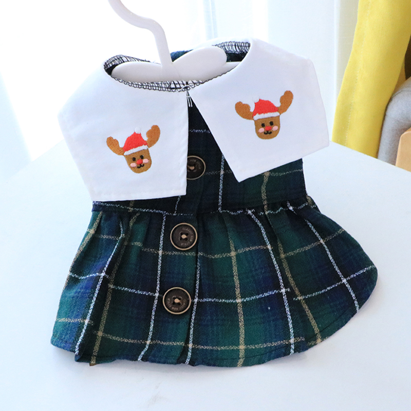 小熊刺繍入りチェック柄ワンピース風犬服