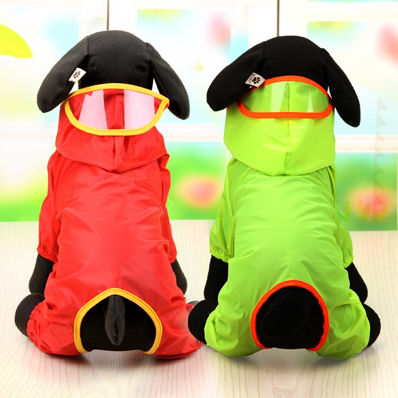 犬服 小型犬用フード付き全身レインコートつなぎ