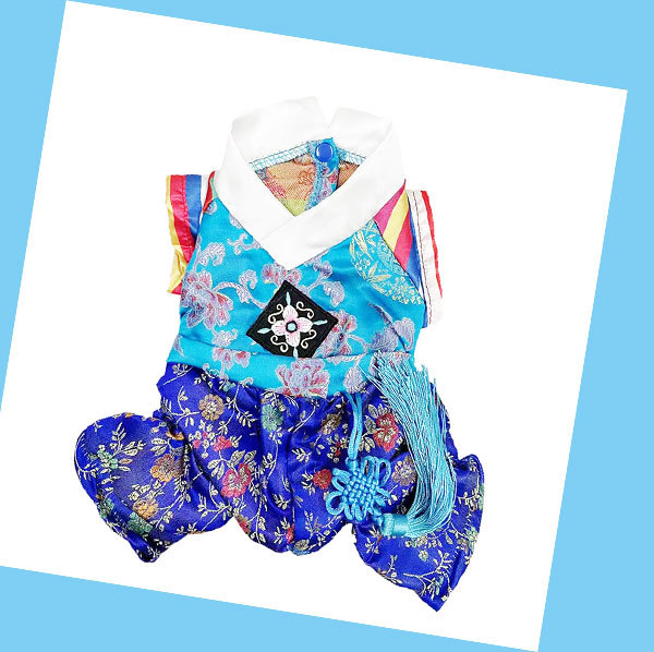 犬服 和モダン襟付き華やか花柄着物風ドレス