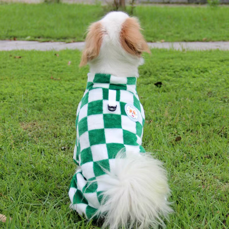 犬服 市松模様のもこもこ四つ足つなぎトレーナー