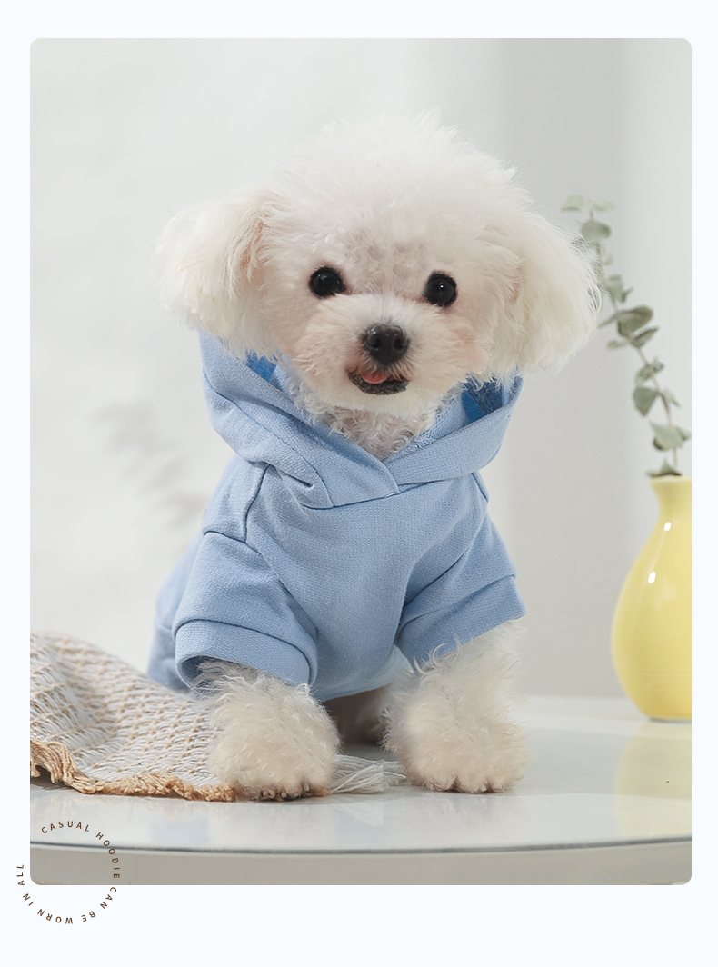 犬服 キュートな犬プリントフード付き裏毛パーカー