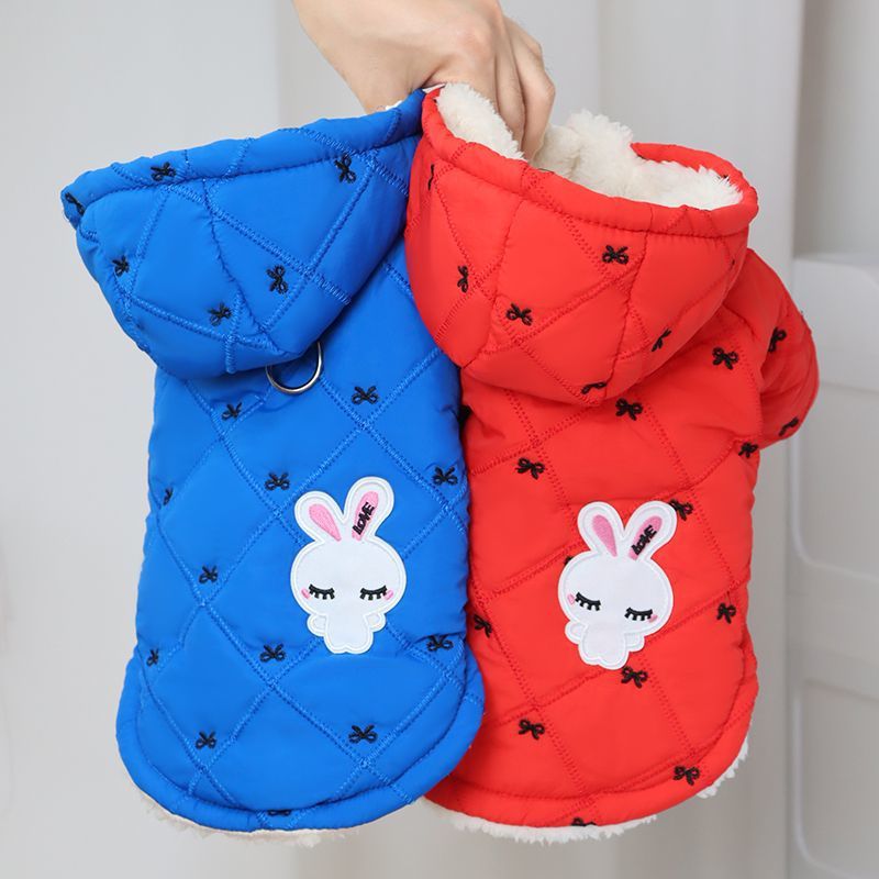 犬服 うさぎワッペン付きキルティング中綿パーカー