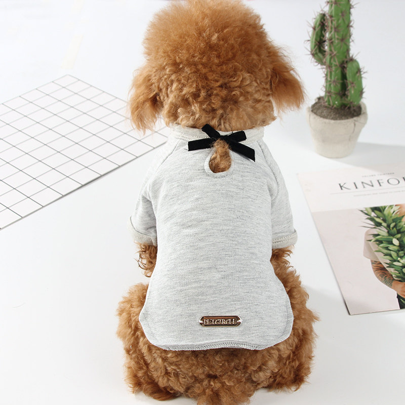 犬服 首元リボン付きシンプルデイリー犬用Tシャツ