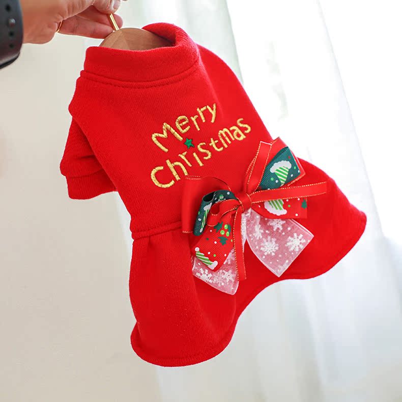 犬服 聖夜を彩る華やか刺繍リボン付き犬用ワンピース