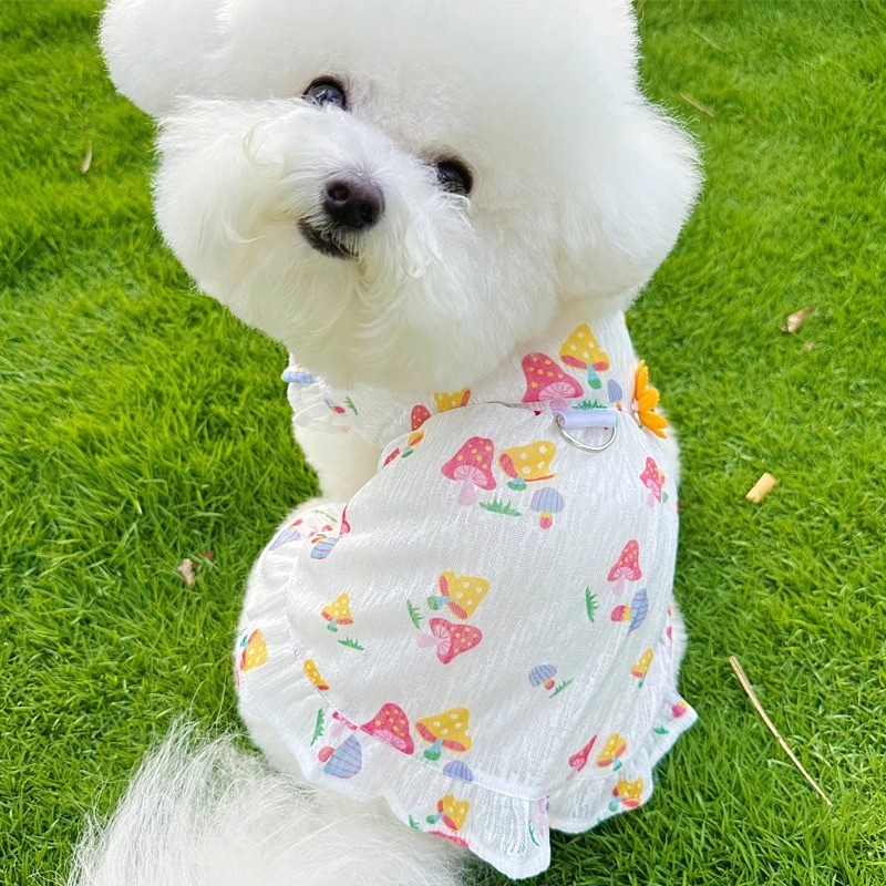 犬服 ハートとひまわりのフリルワンピース