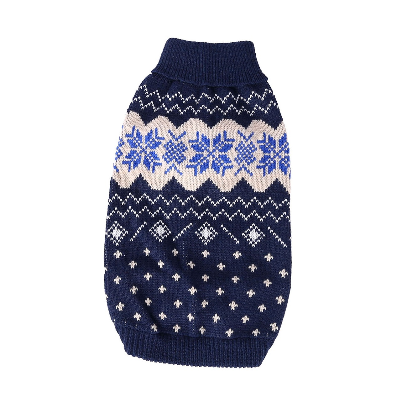 犬服 雪の結晶柄タートルネックニットトレーナー
