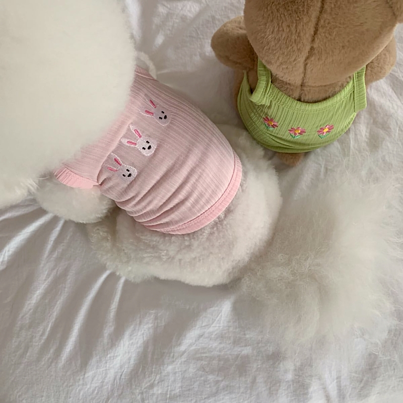 犬服 お花畑リブ編みタンクトップ