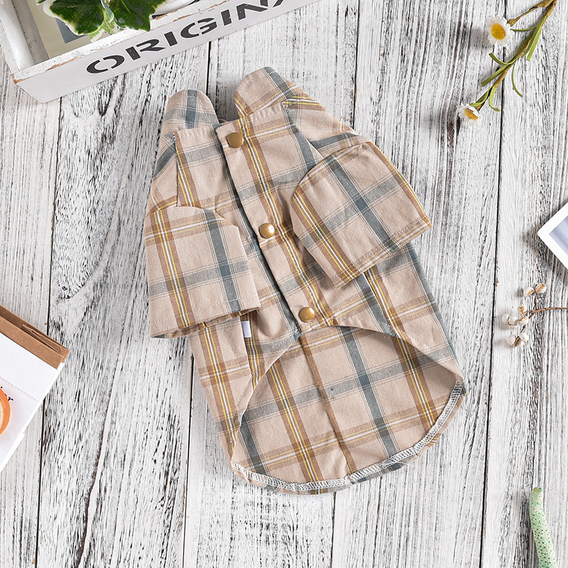 犬服 上品チェック柄リボン付き半袖犬服