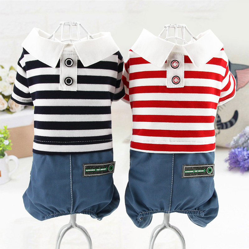 マリンボーダー襟付きつなぎ風犬服