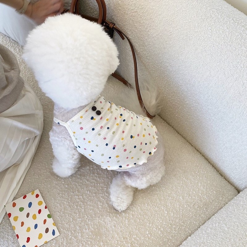 犬服 カラフル水玉もよう ワッフル素材Tシャツ