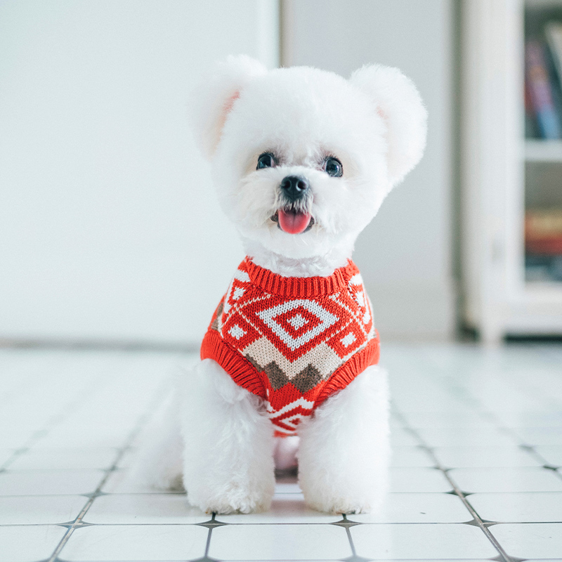 犬服 北欧風幾何学模様のあたたかニットセーター