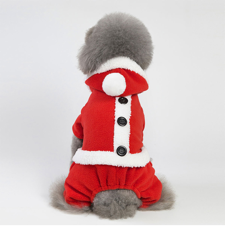 犬服 聖夜を彩るふわもこフード付き変身ワンピース