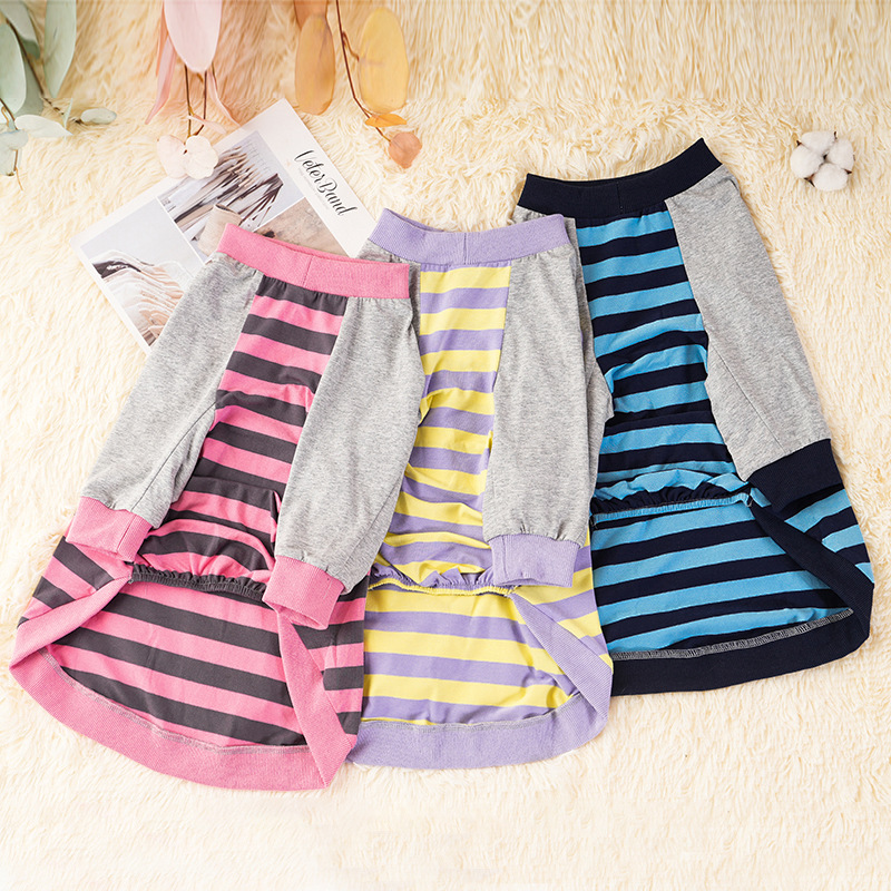 犬服 袖ボーダー柄裏起毛あったか長袖トレーナー