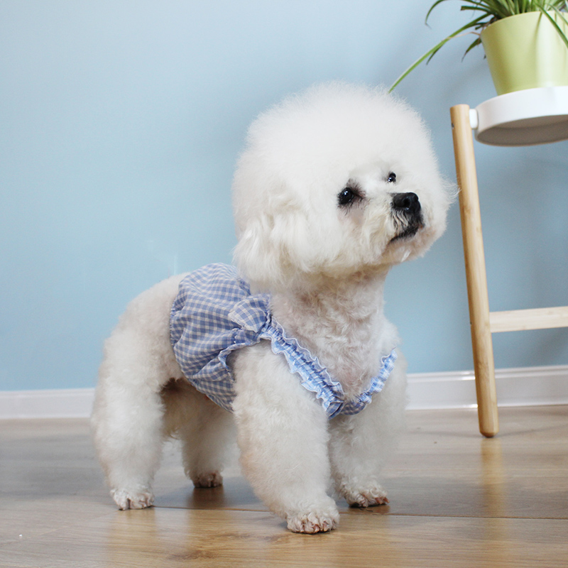 犬服 ふんわりフリル格子柄ワンピース