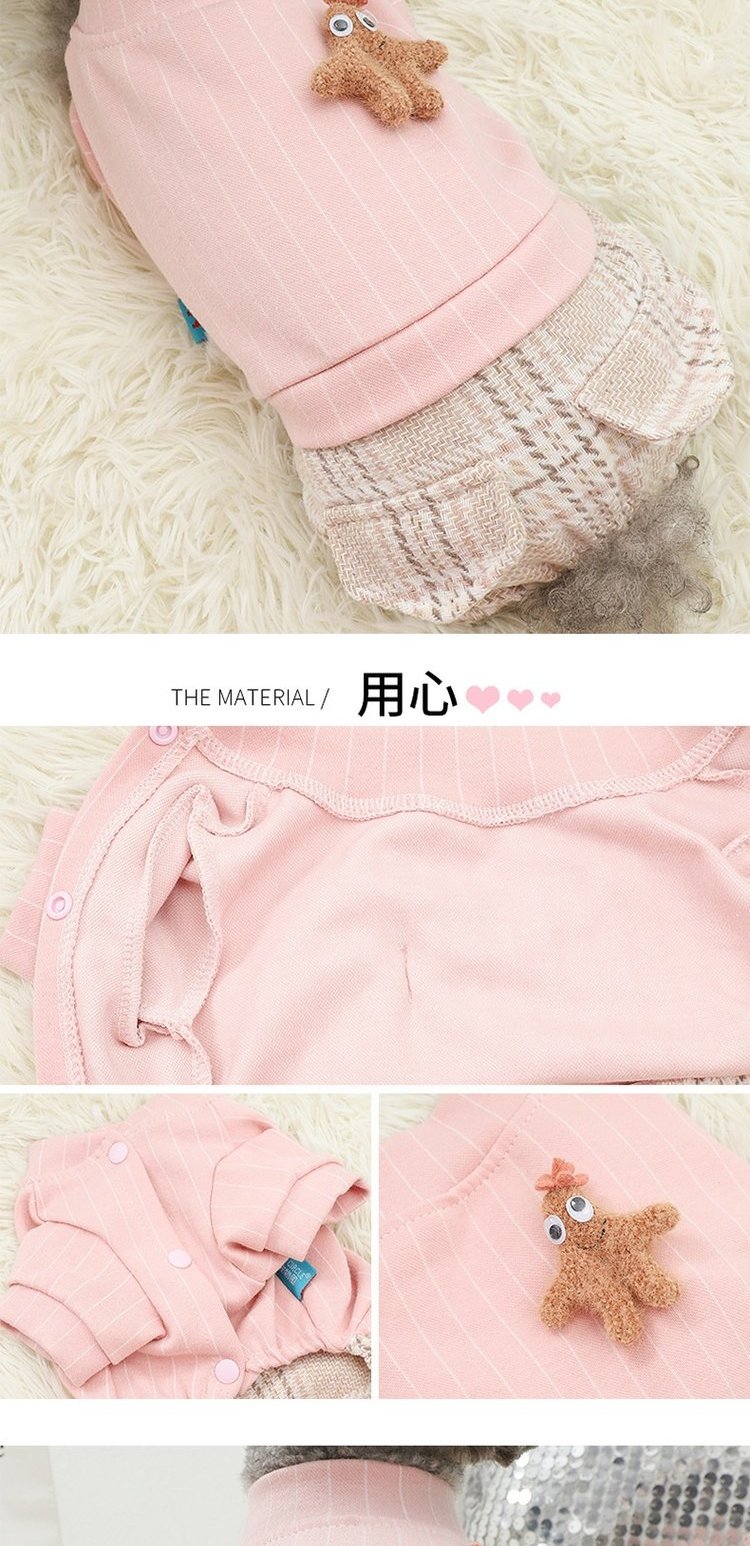 犬服 くまのぬいぐるみ付きレース重ね着風トップス
