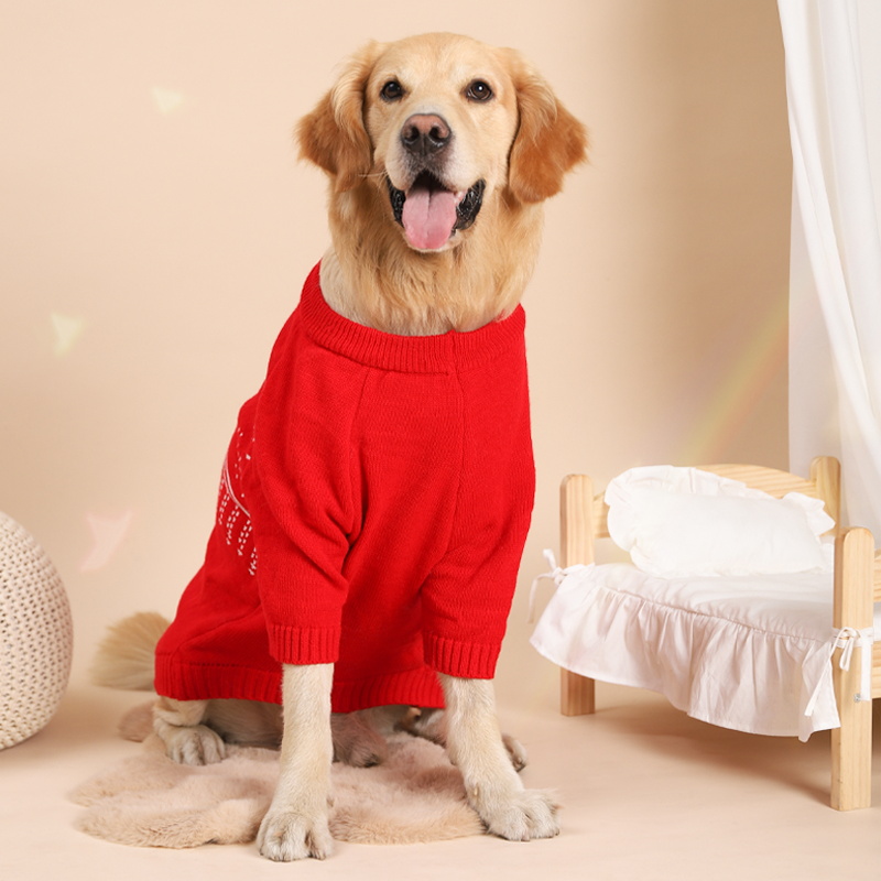 犬服 雪柄編み込み冬季暖房大型犬用ニットセーター