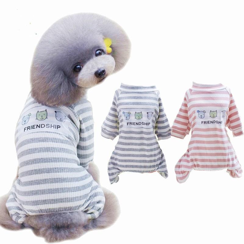 犬服 仲良し動物刺繍入りボーダー柄トレーナー