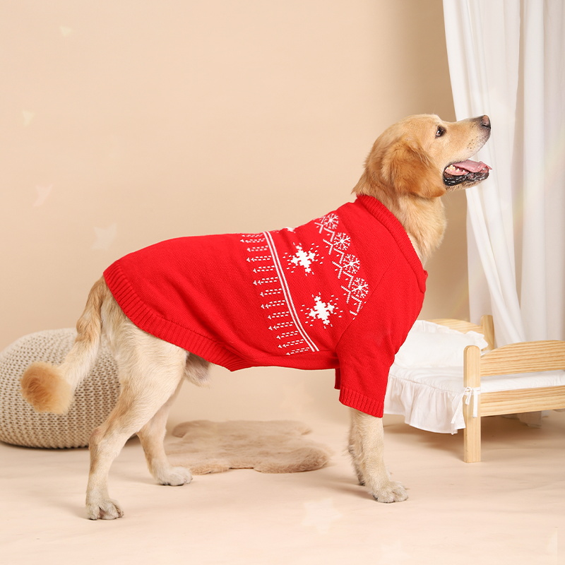 犬服 雪の結晶柄ノルディックニットセーター