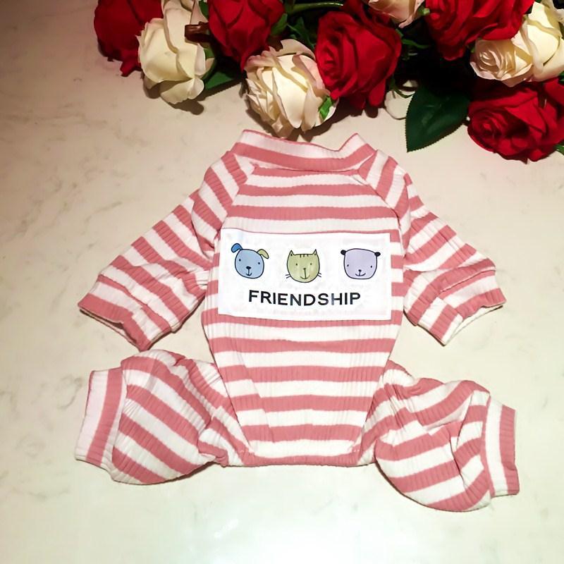 犬服 仲良し動物刺繍入りボーダー柄トレーナー