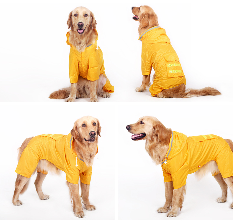 犬服 反射テープ付き四足フルカバー防水レインコート