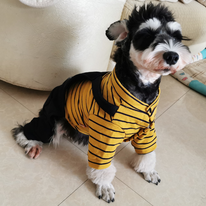 犬服 横縞模様長袖四肢付きつなぎロンパース