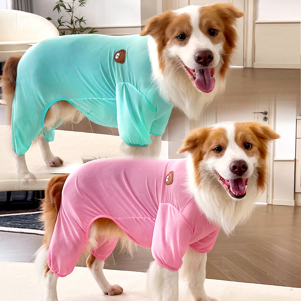 犬服 大型犬用防虫つなぎ服 くまワッペン全身カバー