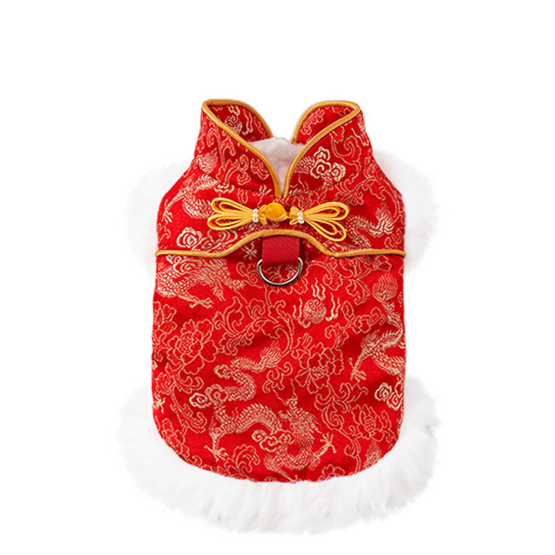 犬服 龍鳳吉祥柄の華やか晴れ着風ワンピース