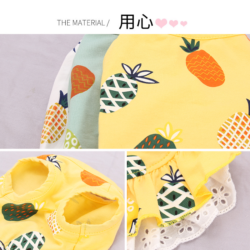 犬服 果物柄レース裾フリル付きノースリーブワンピース